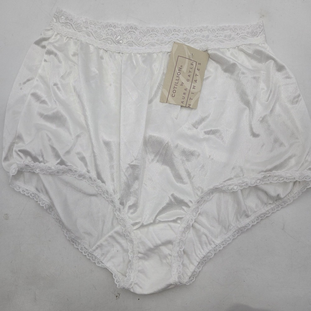 VTG Cotillion Nylon Brief Panties NWT Size 7 White Lace High Waist Deadstock USA